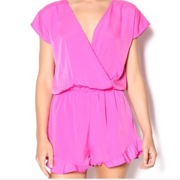 Honey Punch Pants - Honey Punch Hot Pink Ruffle Hem Romper